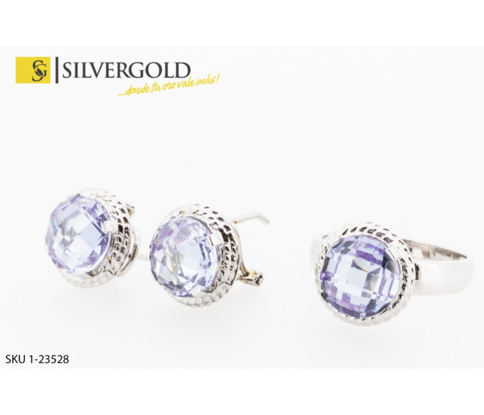 1-1-23528-1-Conjunto en oro blanco de anillo y pendientes. Oro 18 kt.
