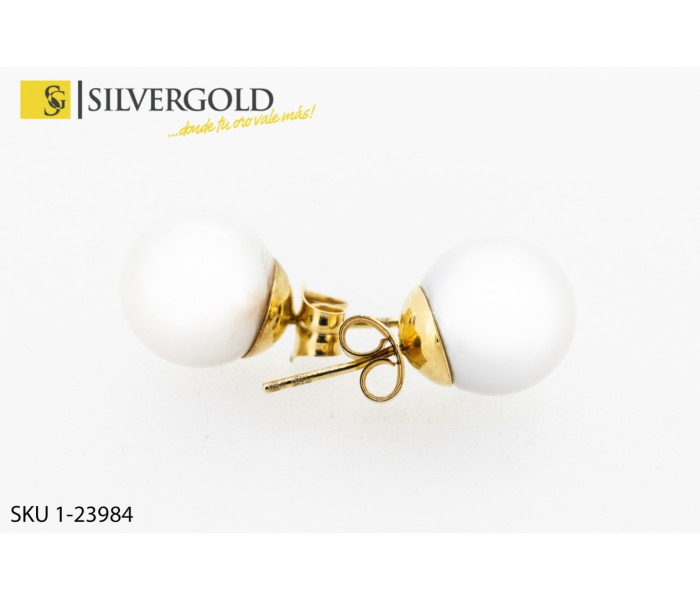 1-1-23984-1-Pendientes de piedra tipo perla grande. Oro 18 kt.