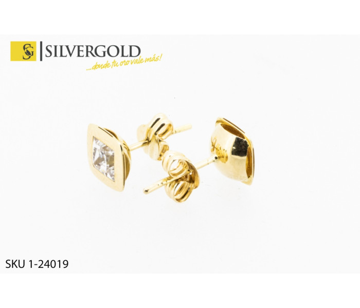 1-1-24019-1-Pendientes de orla cuadrada con circonita central. Oro 18 kt.