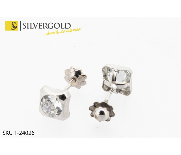 1-1-24026-1-Pendientes oro blanco con circonita. Oro 18 kt.
