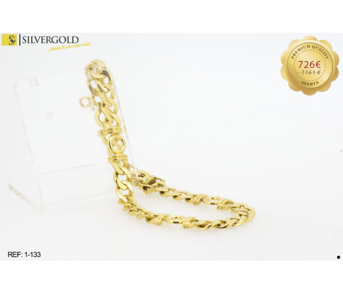 1-1-133-1-Pulsera estilo barbada alternada. Oro 18 kt.