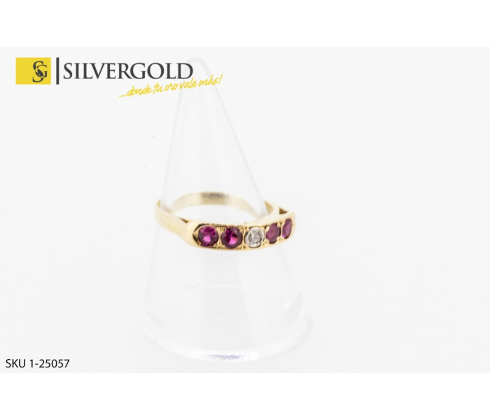 1-1-25057-1-Dia-Anillo con brillante central y 4 rubís en oro de 18 kt.