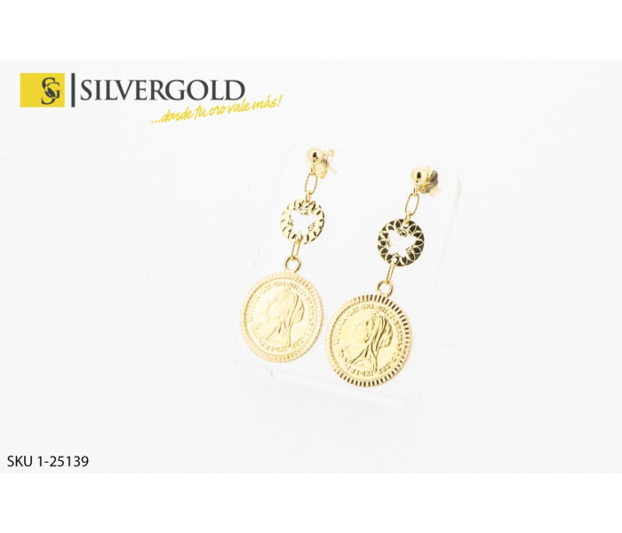 1-1-25139-1-Pareja de pendientes colgantes de moneda. Oro 18 kt