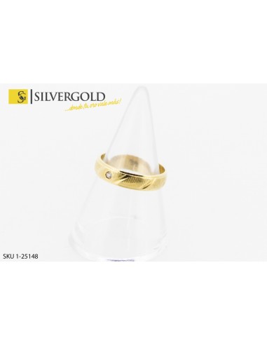 1-1-25148-1-DIA-Alianza estriada con Diamante central- Oro 18 kt.