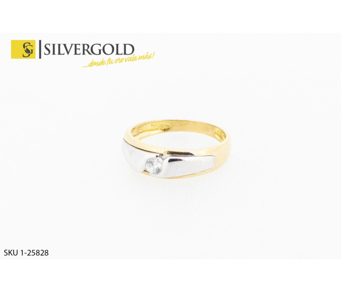 1-1-25828-1-Anillo solitario bicolor con circonita. ORO 18 KT