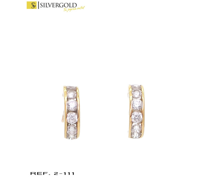 1-2-111-2-Pendientes oro 18Kt. medio aro con circonitas L 2398