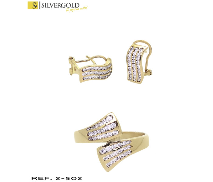 1-2-502-2-Conjunto oro 18Kt. de anillo y pendientes con circonitasL.2389