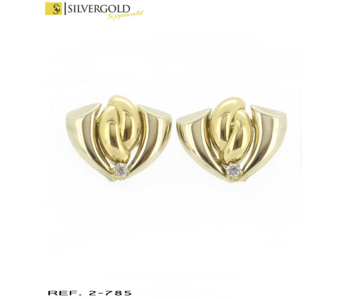 1-2-785-1-Pendientes triangular detalle con Circonita. Oro 18 Kt.