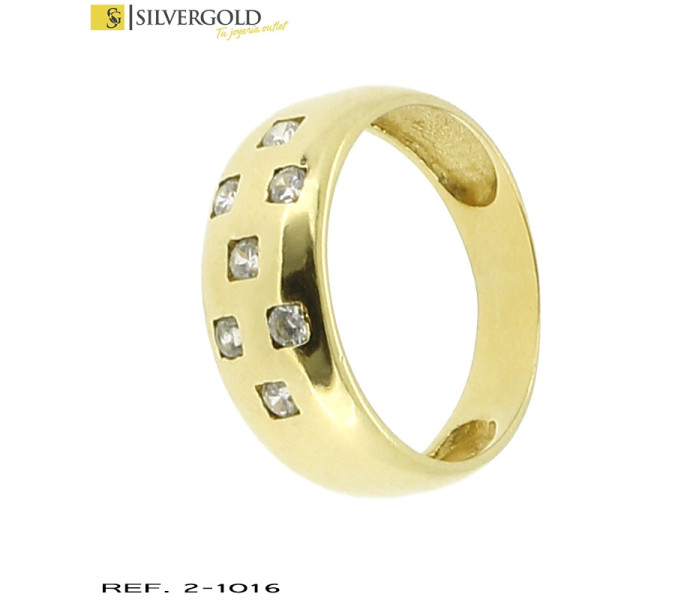 1-2-1016-1-Anillo ancho con zirconitas incrustadas sobre bases cuadradas. Talla 14.5