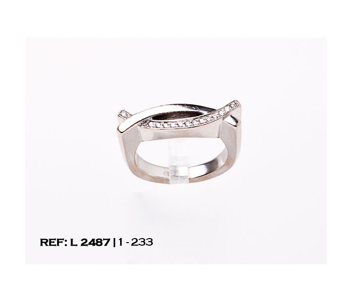1-1-233-1-ANILLO ORO BLANCO CRUZADO CON CHISPITAS BLANCAS (19 mm) L2487