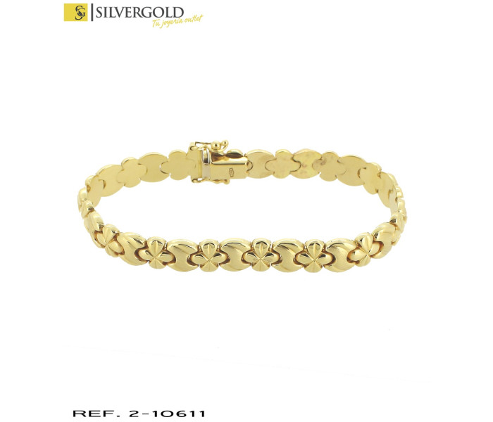 1-2-10611-1-Pulsera de estilo italiano de eslabones fantasía en oro combinado mate y brillo con cierre de cajó