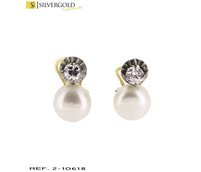 1-2-10618-1-Pendientes estilo tú y yo con perla y zirconita sobre garras en oro blanco y cierre omega
