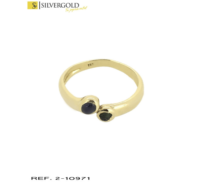 1-2-10971-2-Anillo oro 18Kt. tipo tu y yo con piedra azul