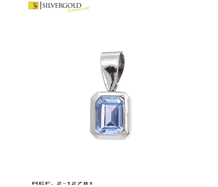 1-2-12781-2-Colgante oro blanco 18Kt. con piedra azul en talla esmeralda