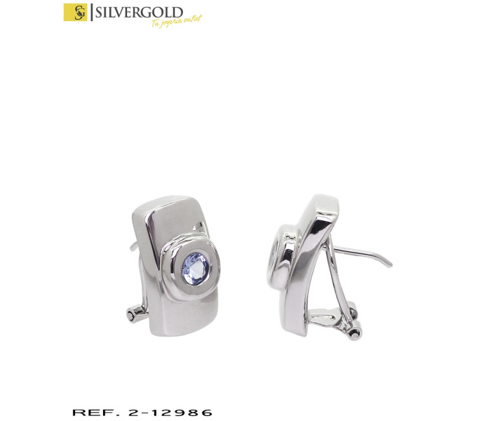1-2-12986-1-Pendientes oro blanco 18Kt. con piedra celeste en chatón