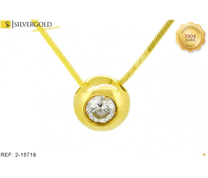 1-2-15718-1-Cadena fina con colgante y una Diamante central. Oro 18 kt.