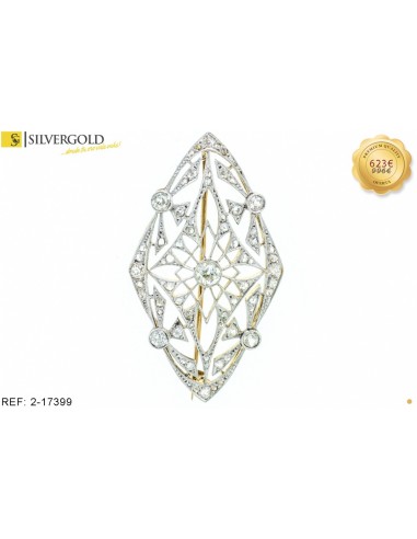 1-2-17399-1-DIA-Broche forma rombo con 5 diamantes. Oro 1ª ley.