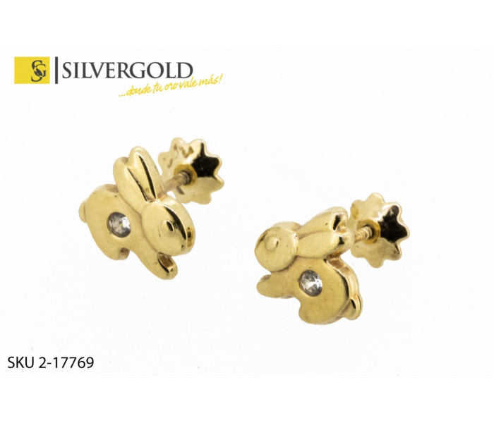 1-2-17769-1-Par de pendientes infantiles con forma de conejo. Oro 18 kt.