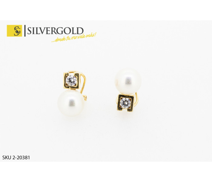 1-2-20381-1-Pendientes de perla con circonita en la parte de arrriba con cierre omega. Oro 18 kt