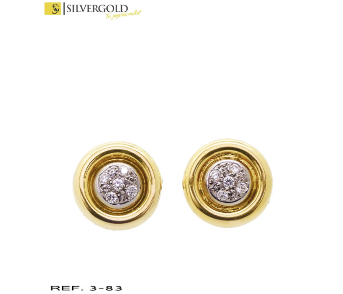 1-3-83-2-L 4382 Pendientes redondos con zirconitas y cierre catalán. Oro 18 Kt.