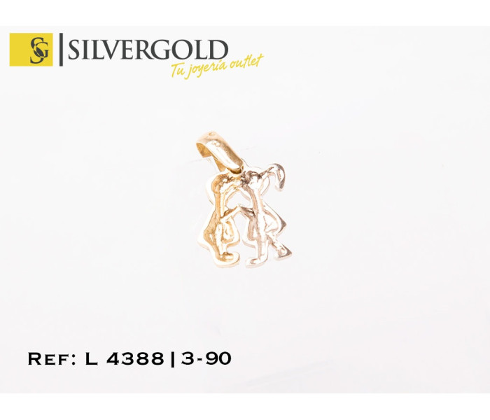 1-3-90-1-L 4388 Colgante bicolor parejita de niAtildeplusmna y niAtildeplusmno. Oro 18 Kt.