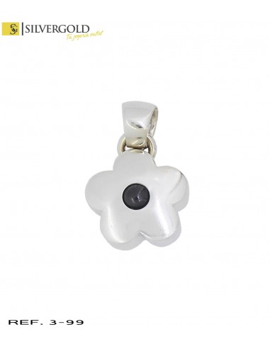 1-3-99-2-L 4398 Colgante oro blanco en forma de flor con piedrita central fumÃ. Oro 18 Kt.