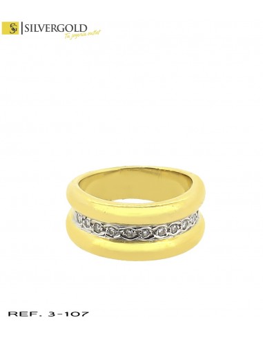 1-3-107-1-Dia-AnilloT13 ancho con diamantes en carril central. Oro 18 Kt. L 4259