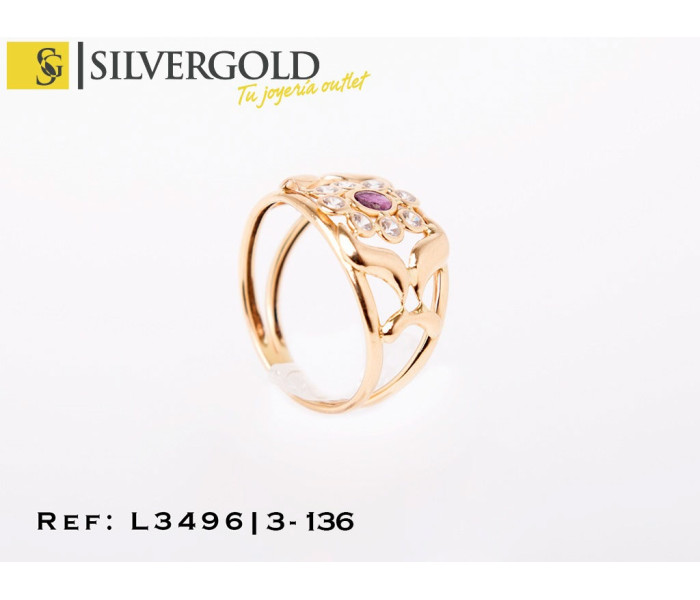 1-3-136-1-Anillo oro 18Kt. calado con piedra oval granate y zironitas L 3496