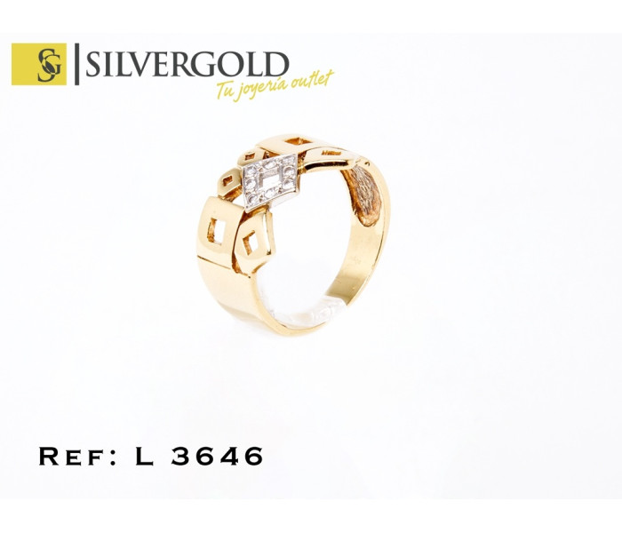 1-3-181-1-Anillo oro 18Kt. con figuras geométricas y zirconita T 18. L 3646