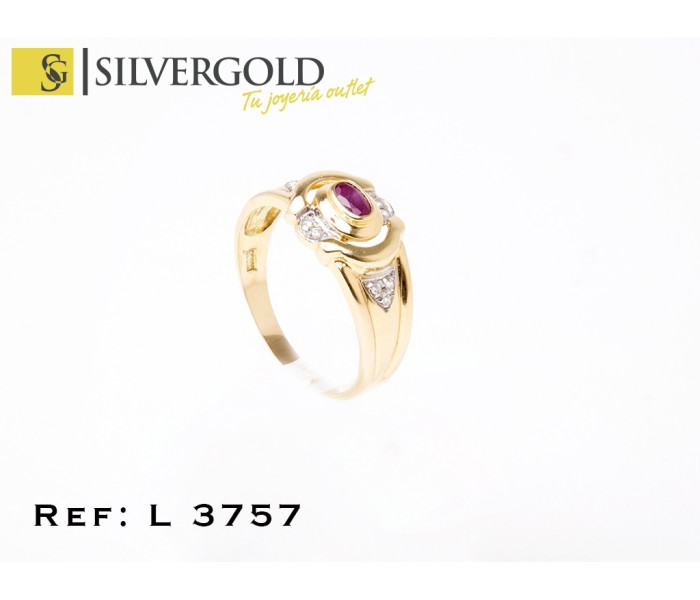 1-3-247-1-Anillo calado con piedra roja talla oval y chispitas de zirconita (T 25) L 3757