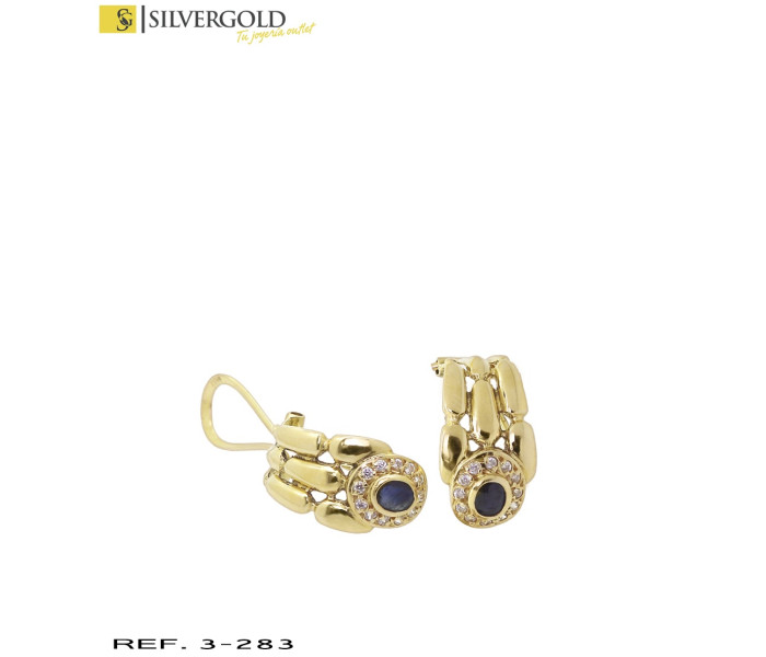 1-3-283-2-Pendientes oro 18Kt. labrado con piedra azul L 4041