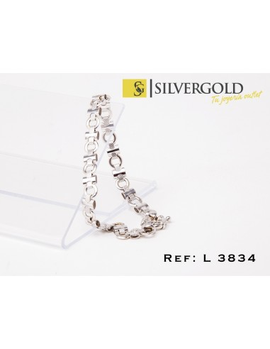 1-3-302-1-Pulsera oro blanco eslabones redondos y rectos cierre de reasa (19 cm) L 3834