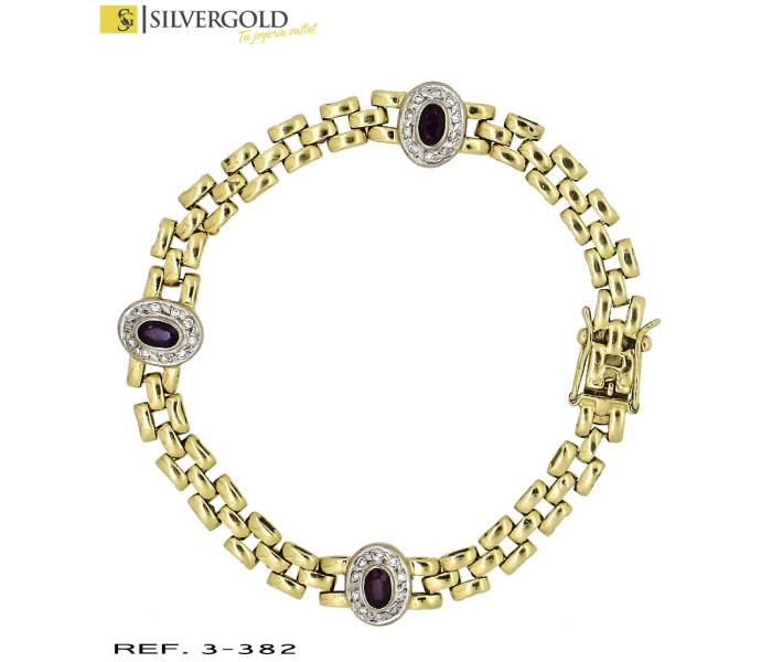 1-3-382-1-D-Pulsera oro 18Kt. con 3 rosetones de granates y diamantes L 3605