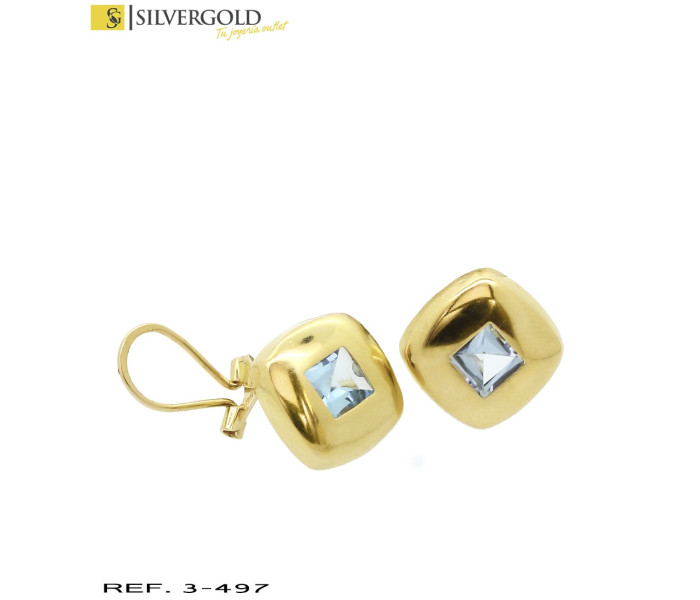 1-3-497-2-Pendientes forma de rombo con piedra celeste central y cierre omega L 4340