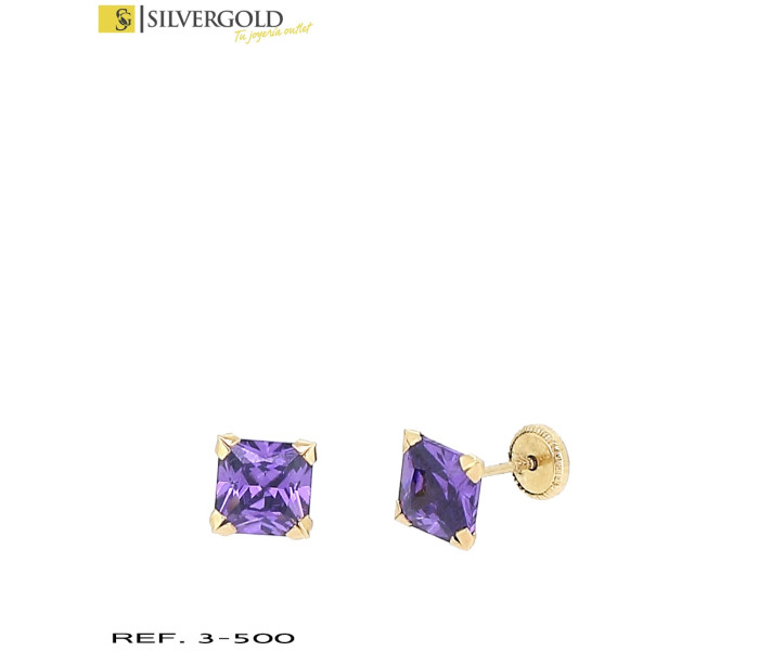 1-3-500-2-Pendientes oro 18Kt. infantiles con piedra tipo amatista L 4331
