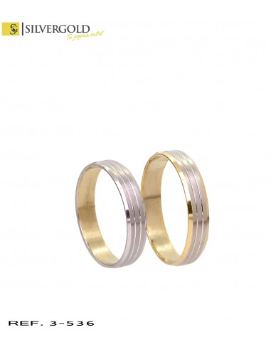 1-3-536-1-Pareja de alianzas oro bicolor 18Kt. satinadas L 3914