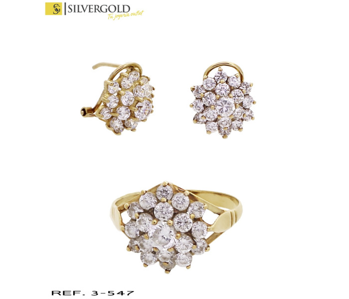 1-3-547-1-Conjunto oro 18Kt.de anillo y pendientes con circonitas L 2636