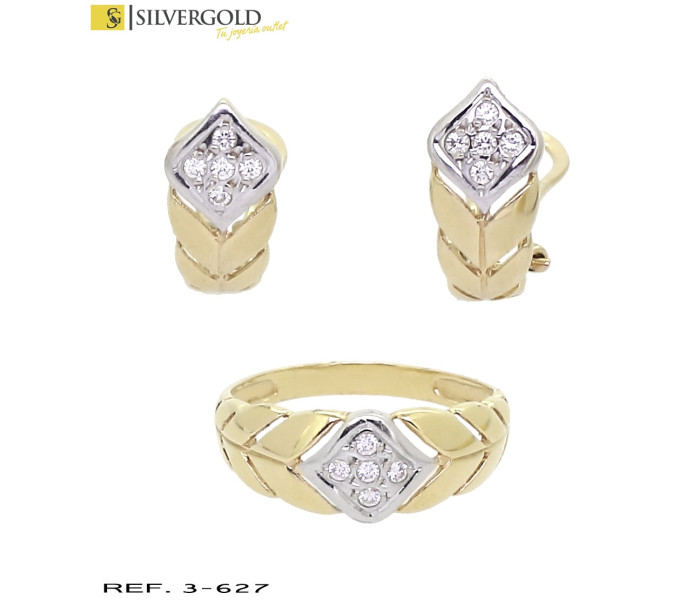1-3-627-2-Conjunto oro bicolor 18Kt. de anillo y pendientes L 3764