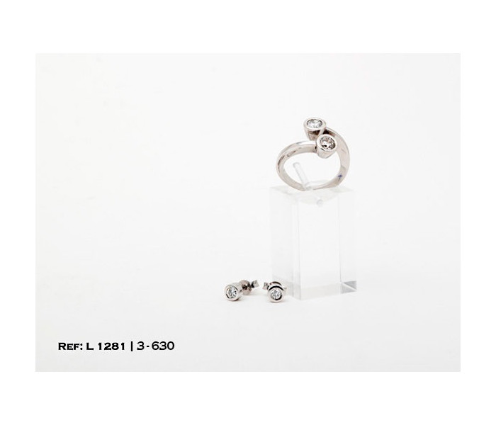 1-3-630-1-Pendientes y anillo tu y yo en oro blanco con diamantes 0.96 ct certificadosL 1281