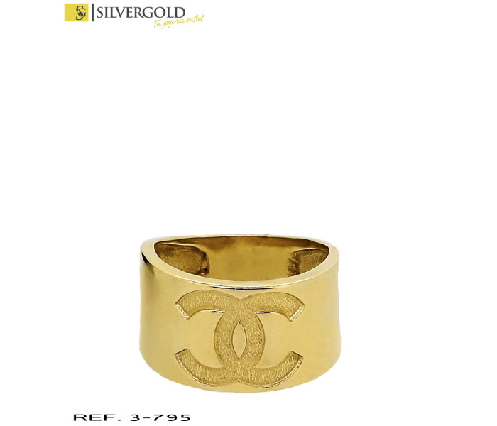 1-3-795-1-Anillo oro 18Kt. con labrado central de 2 C entrelazadas L1493