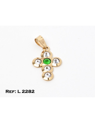1-3-1189-1-Cruz oro 18Kt. con circonitas y piedra verde