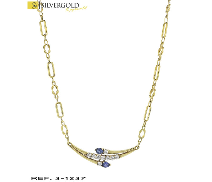1-3-1237-1-Gargantilla oro 18Kt. alternada con detalle de circonitas y piedras estilo zafiro L1268