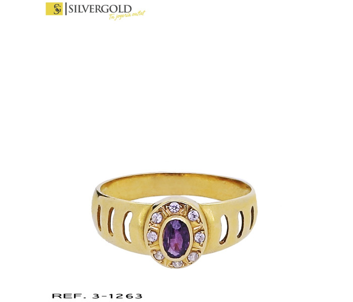 1-3-1263-1-Anillo oro 18Kt. con piedra morada y circonitas L3347