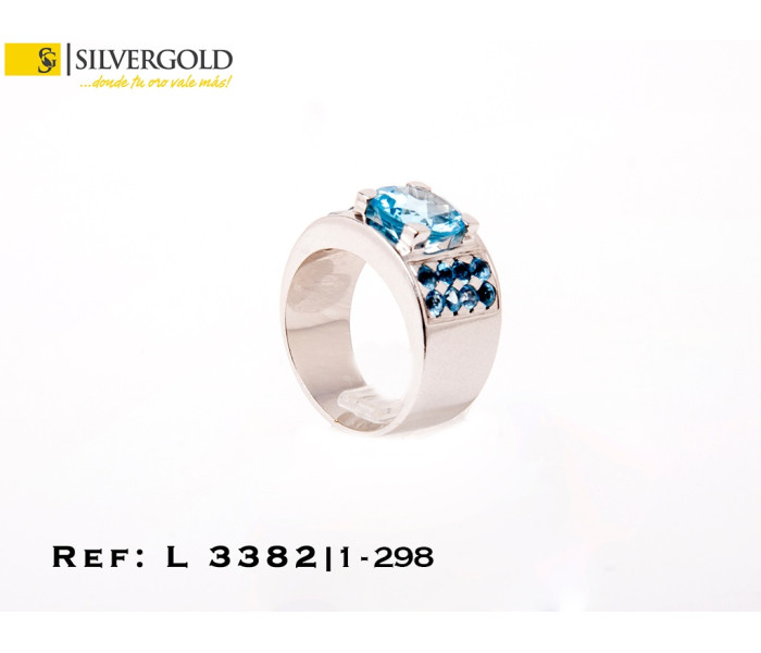 1-1-298-1-Anillo ancho oro blanco con piedra celeste talla brillante y pavAtildecopy (Talla 16) L3382