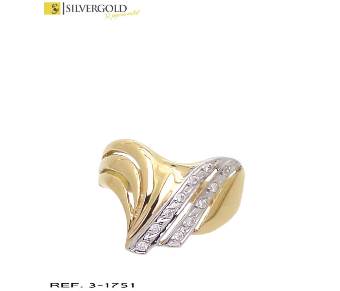 1-3-1751-1-Anillo oro bicolor 18Kt. con calado y forma central en fantasía de V
