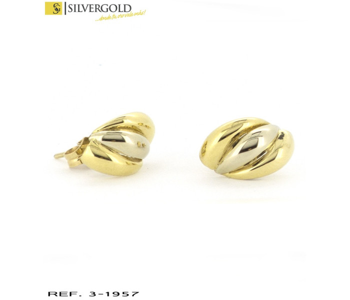 1-3-1957-1-Pendientes oro bicolor efecto concha con cierres a presión. Oro 18 Kt