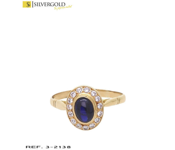 1-3-2138-1-Anillo oro 18Kt. con zafiro y zirconitas