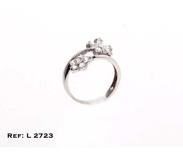 1-1-307-1-Anillo oro blanco estilo tAtildeordm y yo 2 rosetones (Talla 18) L2723