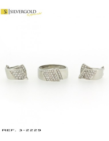 1-3-2229-1-conjunto de anillo y pendientes con cierre omega en oro blanco con aplique de zirconitas. Talla 15