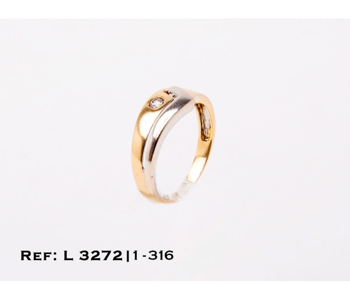 1-1-316-1-Anillo bicolor parte central en uve con zirconita (Talla 16) L3272
